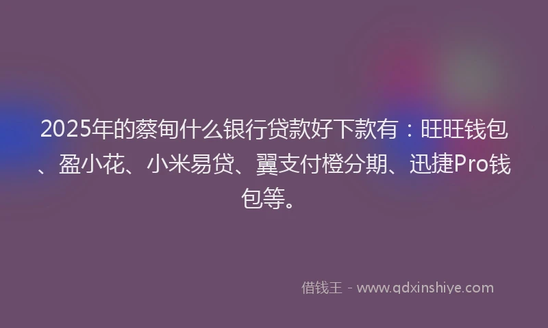 2025年的蔡甸什么银行贷款好下款有：旺旺钱包、盈小花、小米易贷、翼支付橙分期、迅捷Pro钱包等。