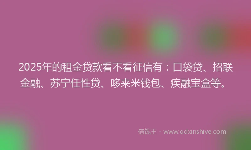 2025年的租金贷款看不看征信有：口袋贷、招联金融、苏宁任性贷、哆来米钱包、疾融宝盒等。