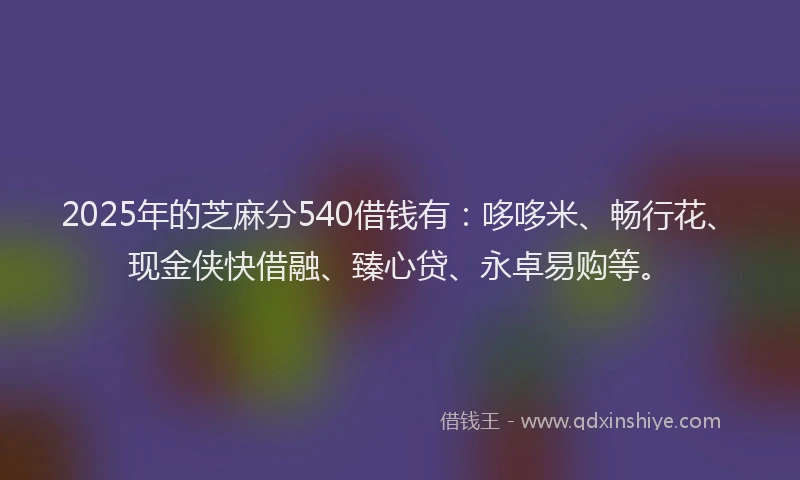 2025年的芝麻分540借钱有:哆哆米、畅行花、现金侠快借融、臻心贷、永卓易购等。