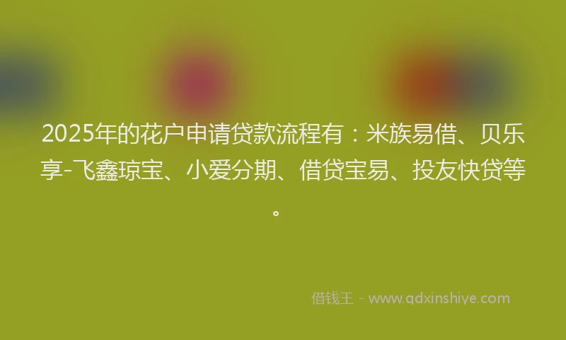 2025年的花户申请贷款流程有：米族易借、贝乐享-飞鑫琼宝、小爱分期、借贷宝易、投友快贷等。