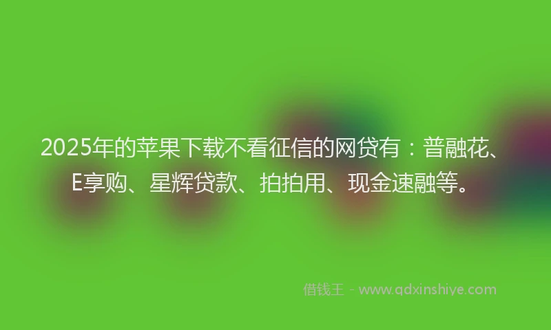 2025年的苹果下载不看征信的网贷有：普融花、E享购、星辉贷款、拍拍用、现金速融等。
