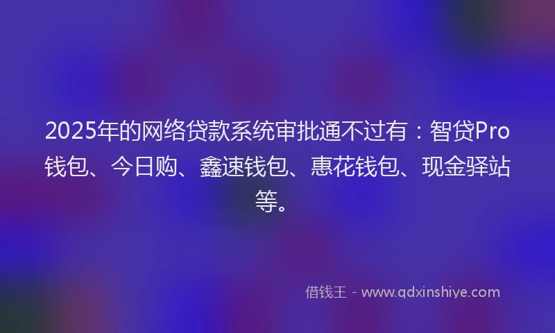 2025年的网络贷款系统审批通不过有：智贷Pro钱包、今日购、鑫速钱包、惠花钱包、现金驿站等。