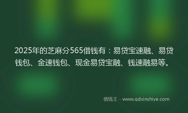 2025年的芝麻分565借钱有：易贷宝速融、易贷钱包、金速钱包、现金易贷宝融、钱速融易等。