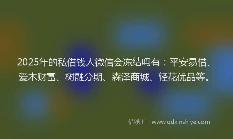 2025年的私借钱人微信会冻结吗有：平安易借、爱木财富、树融分期、森泽商城、轻花优品等。