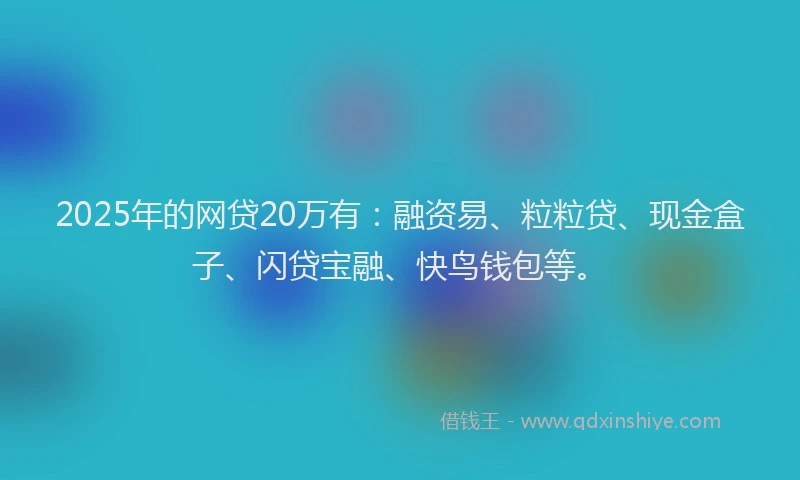 2025年的网贷20万有：融资易、粒粒贷、现金盒子、闪贷宝融、快鸟钱包等。