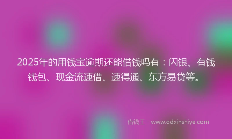2025年的用钱宝逾期还能借钱吗有：闪银、有钱钱包、现金流速借、速得通、东方易贷等。