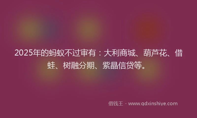 2025年的蚂蚁不过审有：大利商城、葫芦花、借蛙、树融分期、紫晶信贷等。