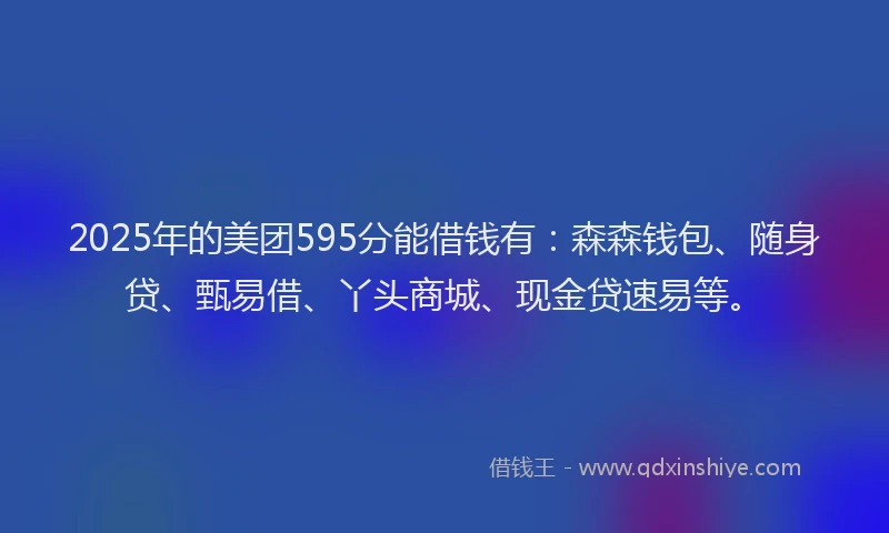 2025年的美团595分能借钱有：森森钱包、随身贷、甄易借、丫头商城、现金贷速易等。