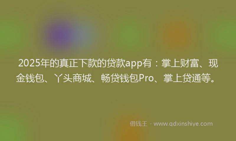 2025年的真正下款的贷款app有：掌上财富、现金钱包、丫头商城、畅贷钱包Pro、掌上贷通等。