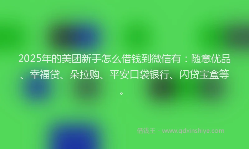 2025年的美团新手怎么借钱到微信有：随意优品、幸福贷、朵拉购、平安口袋银行、闪贷宝盒等。