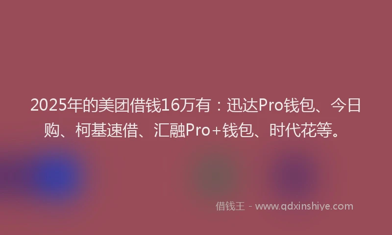 2025年的美团借钱16万有：迅达Pro钱包、今日购、柯基速借、汇融Pro+钱包、时代花等。