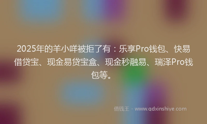 2025年的羊小咩被拒了有：乐享Pro钱包、快易借贷宝、现金易贷宝盒、现金秒融易、瑞泽Pro钱包等。