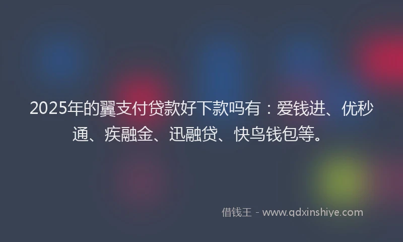2025年的翼支付贷款好下款吗有：爱钱进、优秒通、疾融金、迅融贷、快鸟钱包等。