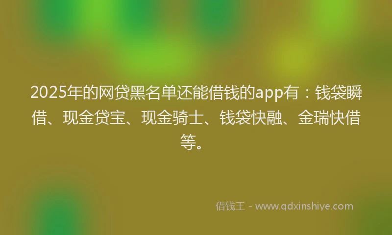 2025年的网贷黑名单还能借钱的app有：钱袋瞬借、现金贷宝、现金骑士、钱袋快融、金瑞快借等。