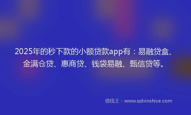 2025年的秒下款的小额贷款app有：易融贷盒、金满仓贷、惠商贷、钱袋易融、甄信贷等。