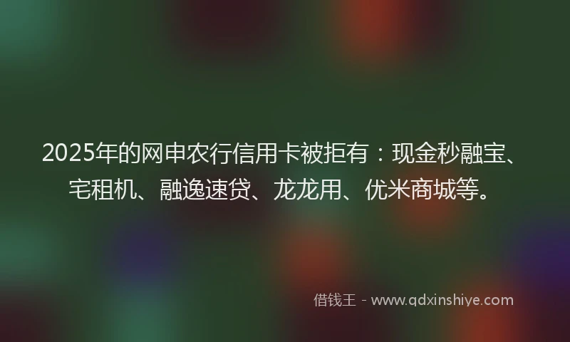 2025年的网申农行信用卡被拒有：现金秒融宝、宅租机、融逸速贷、龙龙用、优米商城等。