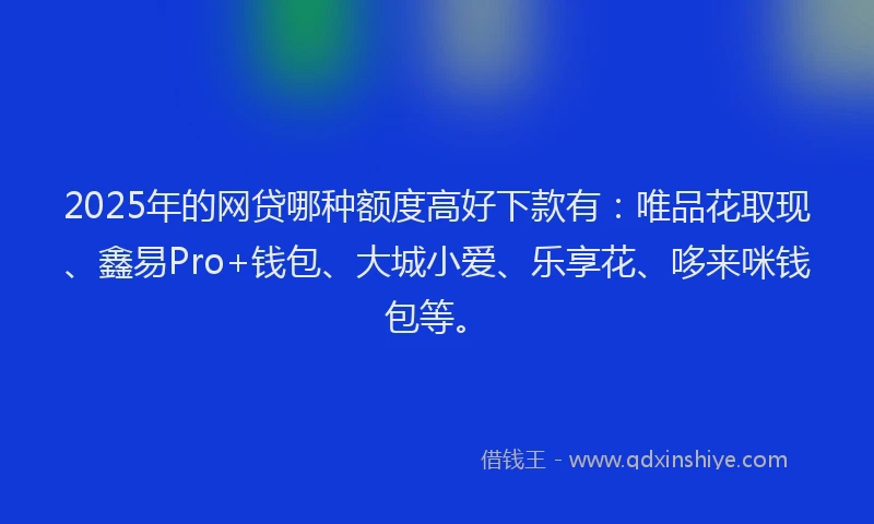 2025年的网贷哪种额度高好下款有：唯品花取现、鑫易Pro+钱包、大城小爱、乐享花、哆来咪钱包等。