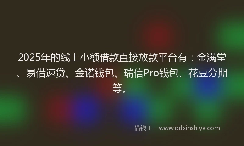 2025年的线上小额借款直接放款平台有：金满堂、易借速贷、金诺钱包、瑞信Pro钱包、花豆分期等。