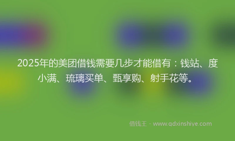 2025年的美团借钱需要几步才能借有：钱站、度小满、琉璃买单、甄享购、射手花等。