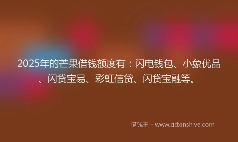 2025年的芒果借钱额度有：闪电钱包、小象优品、闪贷宝易、彩虹信贷、闪贷宝融等。