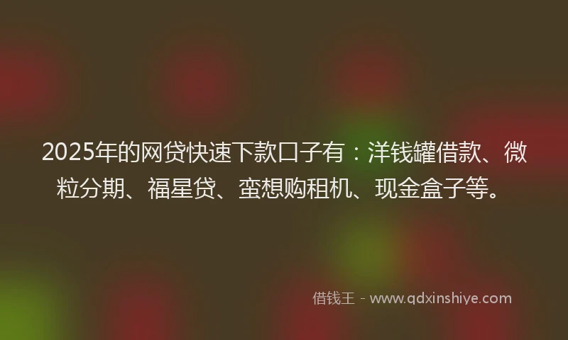 2025年的网贷快速下款口子有：洋钱罐借款、微粒分期、福星贷、蛮想购租机、现金盒子等。