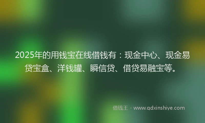 2025年的用钱宝在线借钱有：现金中心、现金易贷宝盒、洋钱罐、瞬信贷、借贷易融宝等。