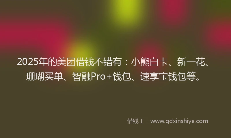 2025年的美团借钱不错有：小熊白卡、新一花、珊瑚买单、智融Pro+钱包、速享宝钱包等。