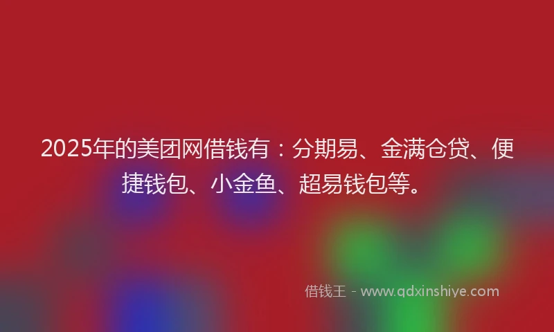 2025年的美团网借钱有:分期易、金满仓贷、便捷钱包、小金鱼、超易钱包等。