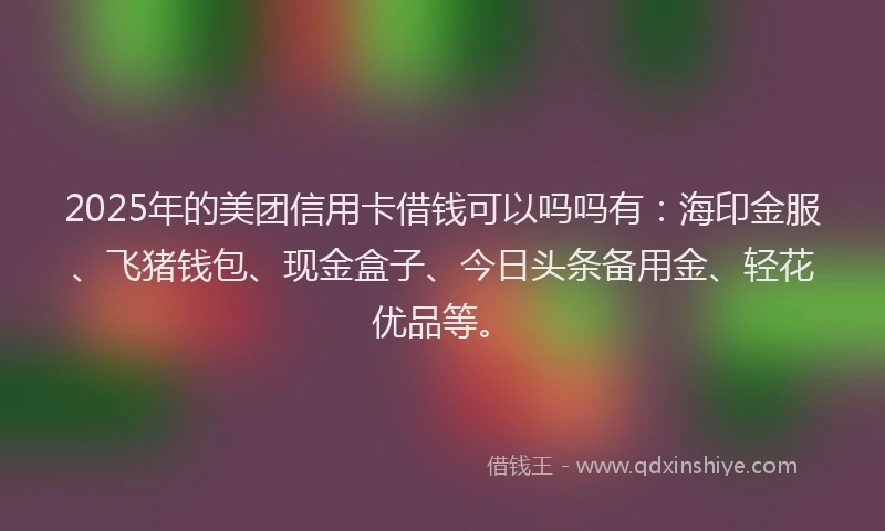 2025年的美团信用卡借钱可以吗吗有：海印金服、飞猪钱包、现金盒子、今日头条备用金、轻花优品等。