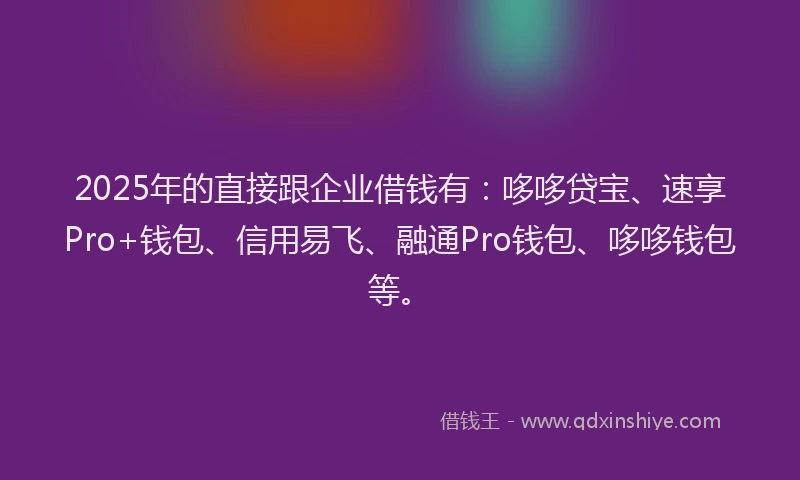 2025年的直接跟企业借钱有:哆哆贷宝、速享Pro+钱包、信用易飞、融通Pro钱包、哆哆钱包等。