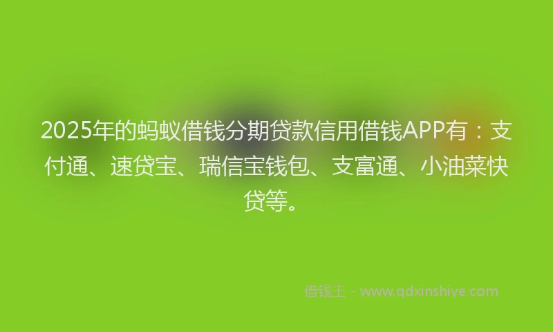 2025年的蚂蚁借钱分期贷款信用借钱APP有：支付通、速贷宝、瑞信宝钱包、支富通、小油菜快贷等。