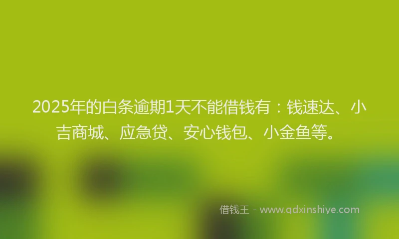 2025年的白条逾期1天不能借钱有：钱速达、小吉商城、应急贷、安心钱包、小金鱼等。
