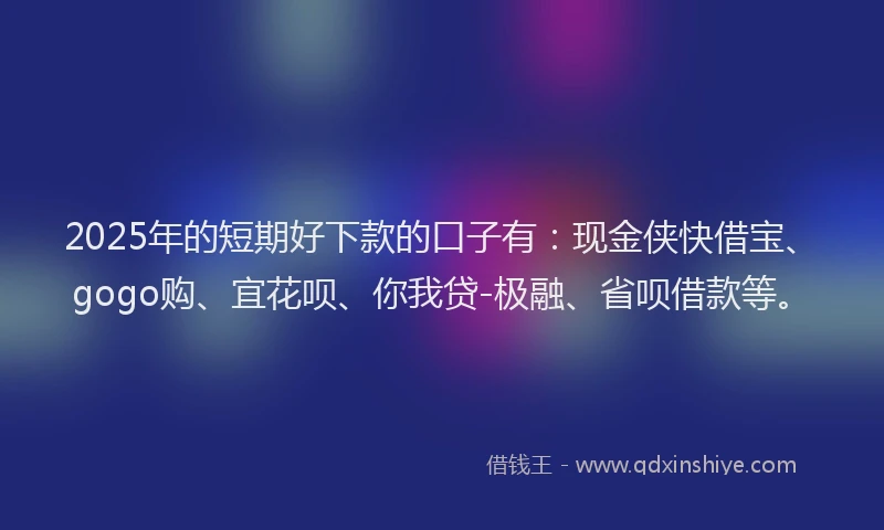 2025年的短期好下款的口子有：现金侠快借宝、gogo购、宜花呗、你我贷-极融、省呗借款等。