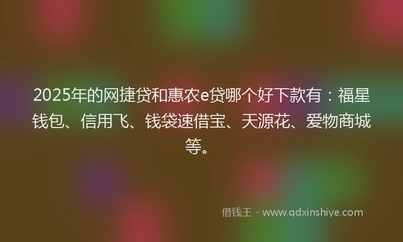 2025年的网捷贷和惠农e贷哪个好下款有：福星钱包、信用飞、钱袋速借宝、天源花、爱物商城等。