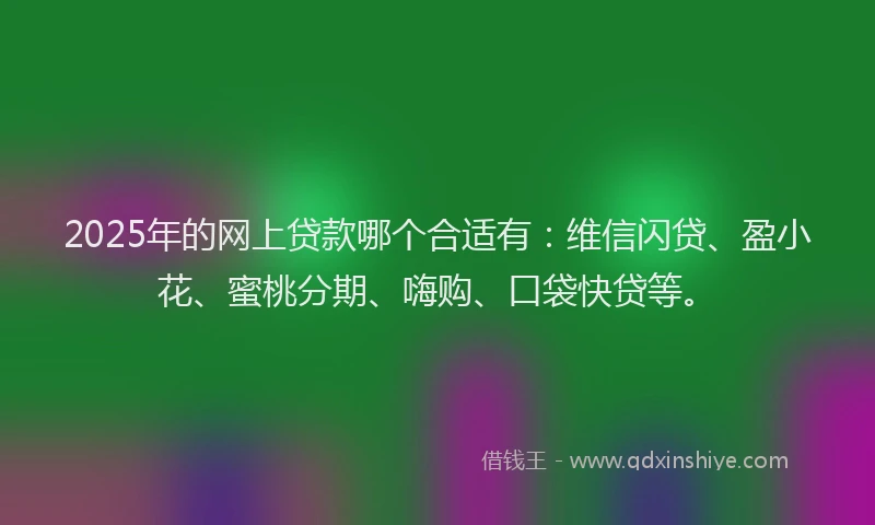 2025年的网上贷款哪个合适有：维信闪贷、盈小花、蜜桃分期、嗨购、口袋快贷等。