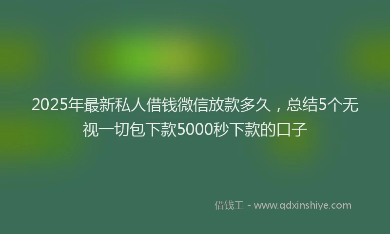 2025年最新私人借钱微信放款多久，总结5个无视一切包下款5000秒下款的口子