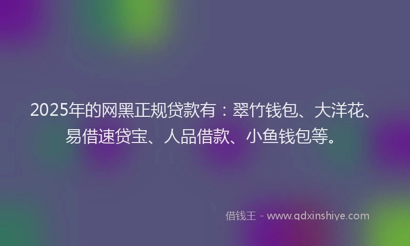 2025年的网黑正规贷款有：翠竹钱包、大洋花、易借速贷宝、人品借款、小鱼钱包等。