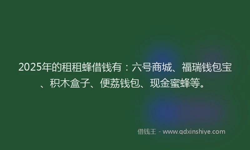 2025年的租租蜂借钱有：六号商城、福瑞钱包宝、积木盒子、便荔钱包、现金蜜蜂等。