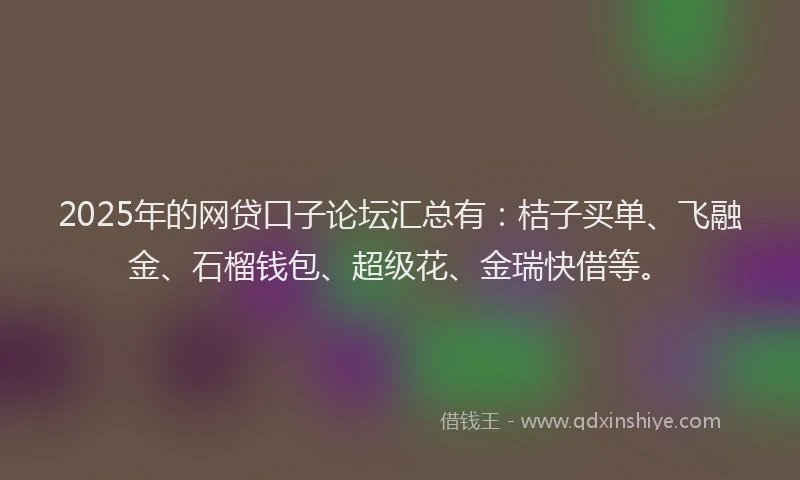 2025年的网贷口子论坛汇总有：桔子买单、飞融金、石榴钱包、超级花、金瑞快借等。