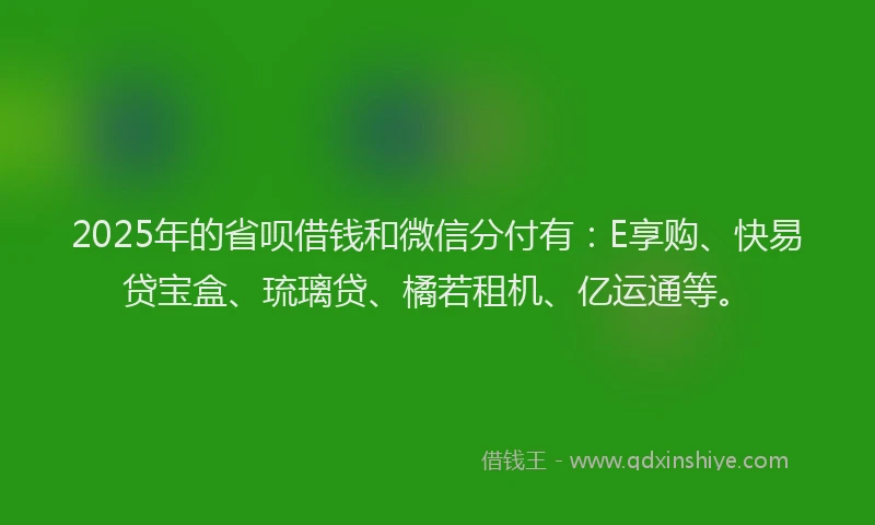 2025年的省呗借钱和微信分付有：E享购、快易贷宝盒、琉璃贷、橘若租机、亿运通等。