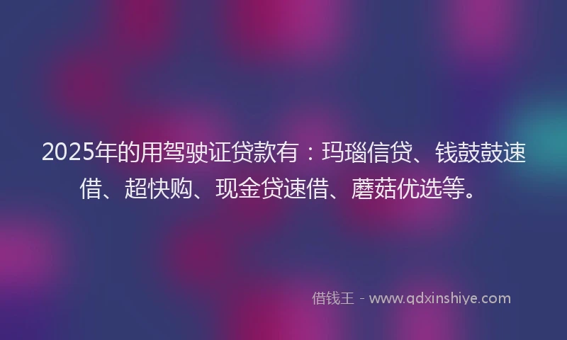 2025年的用驾驶证贷款有：玛瑙信贷、钱鼓鼓速借、超快购、现金贷速借、蘑菇优选等。