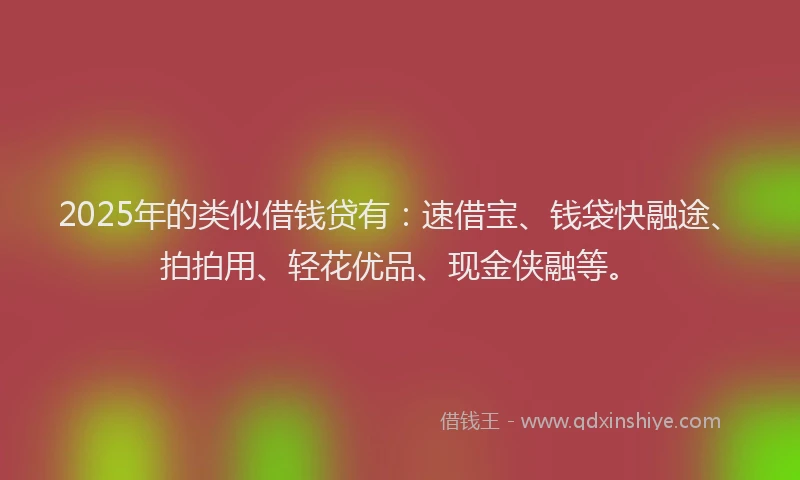 2025年的类似借钱贷有：速借宝、钱袋快融途、拍拍用、轻花优品、现金侠融等。