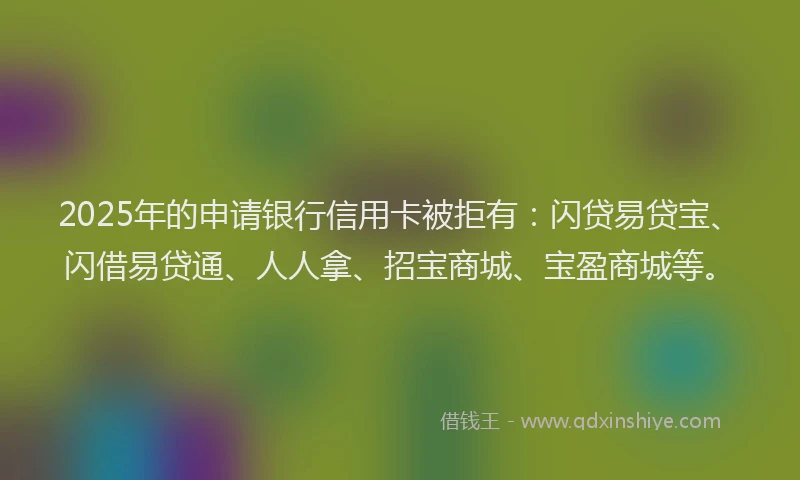 2025年的申请银行信用卡被拒有：闪贷易贷宝、闪借易贷通、人人拿、招宝商城、宝盈商城等。