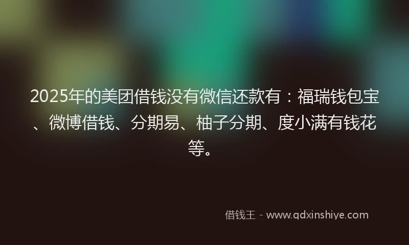 2025年的美团借钱没有微信还款有：福瑞钱包宝、微博借钱、分期易、柚子分期、度小满有钱花等。