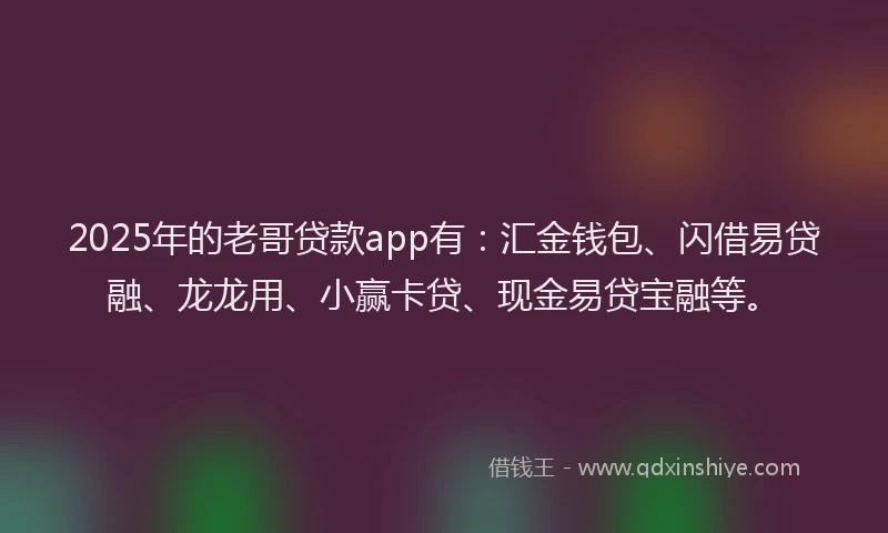 2025年的老哥贷款app有：汇金钱包、闪借易贷融、龙龙用、小赢卡贷、现金易贷宝融等。