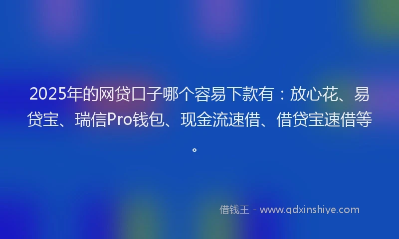 2025年的网贷口子哪个容易下款有：放心花、易贷宝、瑞信Pro钱包、现金流速借、借贷宝速借等。
