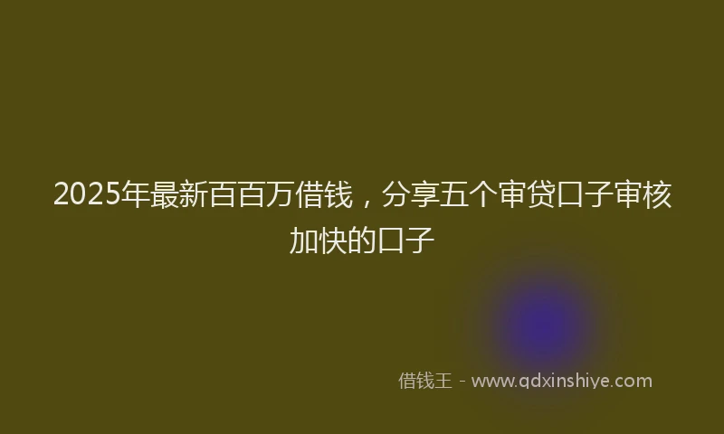 2025年最新百百万借钱，分享五个审贷口子审核加快的口子