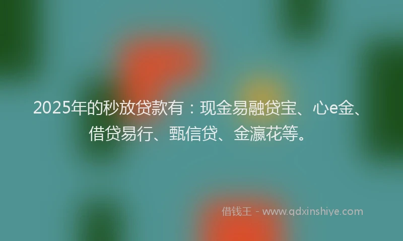 2025年的秒放贷款有：现金易融贷宝、心e金、借贷易行、甄信贷、金瀛花等。