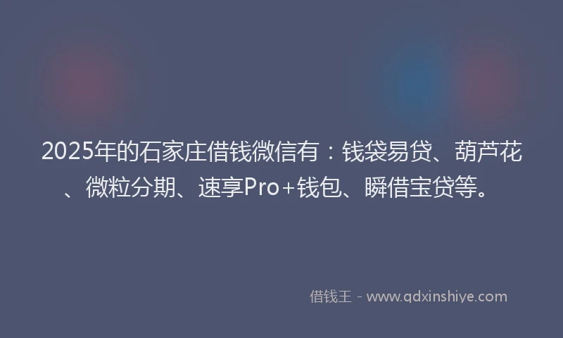 2025年的石家庄借钱微信有:钱袋易贷、葫芦花、微粒分期、速享Pro+钱包、瞬借宝贷等。