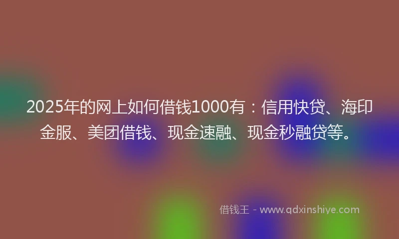 2025年的网上如何借钱1000有：信用快贷、海印金服、美团借钱、现金速融、现金秒融贷等。